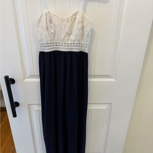 BCX Elegant Navy and Cream Lace Maxi Dress